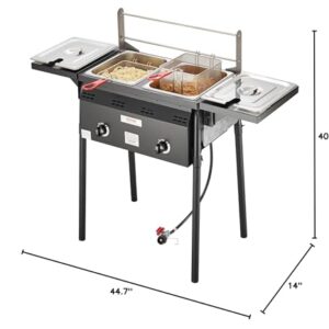 VEVOR Outdoor Propane Deep Fryer, Double Burners Commercial Fryer, 16 Qt Stainless Steel Cooker with Removable Baskets & Lids & Tanks, Oil Fryer Cart with Thermometer & Regulator, For Outdoor Cooking