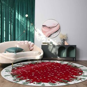 Jolunifun Christmas Red Round Area Rug 3ft,Washable Outdoor Indoor Carpet Runner Rug for Bedroom,Kitchen,Bathroom,Living/Dining/Laundry Room,Office,Area+Rug Bath Door Mat Snowflake Snowman Xmas Tree