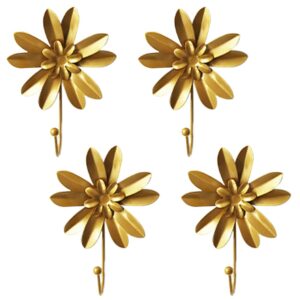 sdjdhej golden flower single hooks, 4pcs flower retro style for room wall mounted decoration, coat hat scarf hanging entry heavy duty hooks, home decor (c)