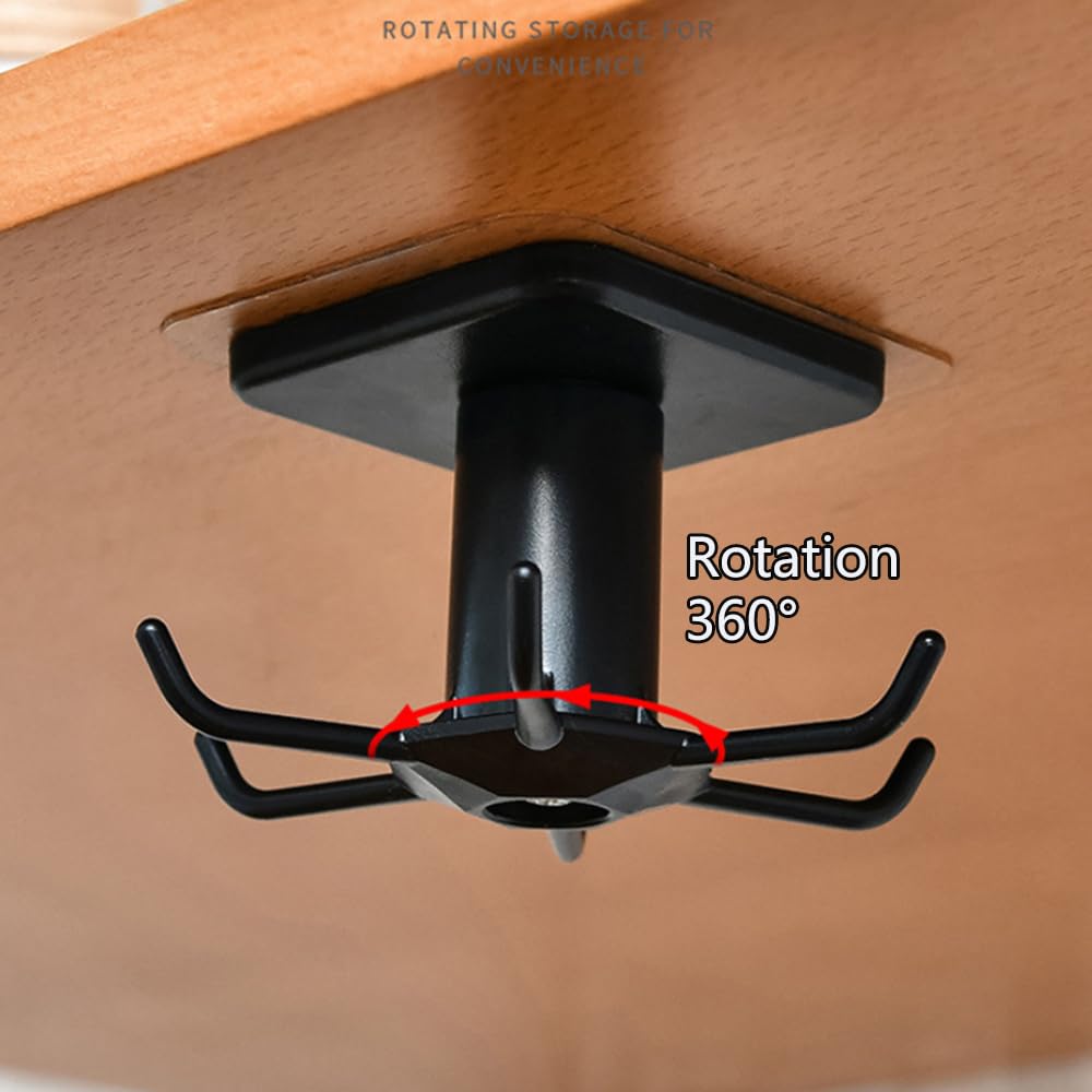 Nmgkokew 2Pcs 360 ° Rotating Kitchen Utility Hooks,Under Cabinet Kitchen Hooks for Utensils,Adhesive Kitchen Utensils Hanging Hooks for Kitchen Utensils/Tools/Towel/Knife(Black).