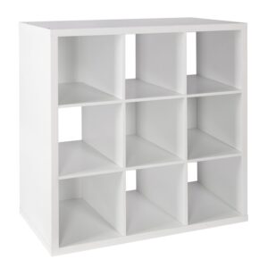 PACHIRA US 9 Cube Storage Shelf Organizer Open Bookshelf Floor Standing Wooden Display Shelf with Backplane, 13 x 13 x 15 Inch Cube Storage Shelf, White Finish