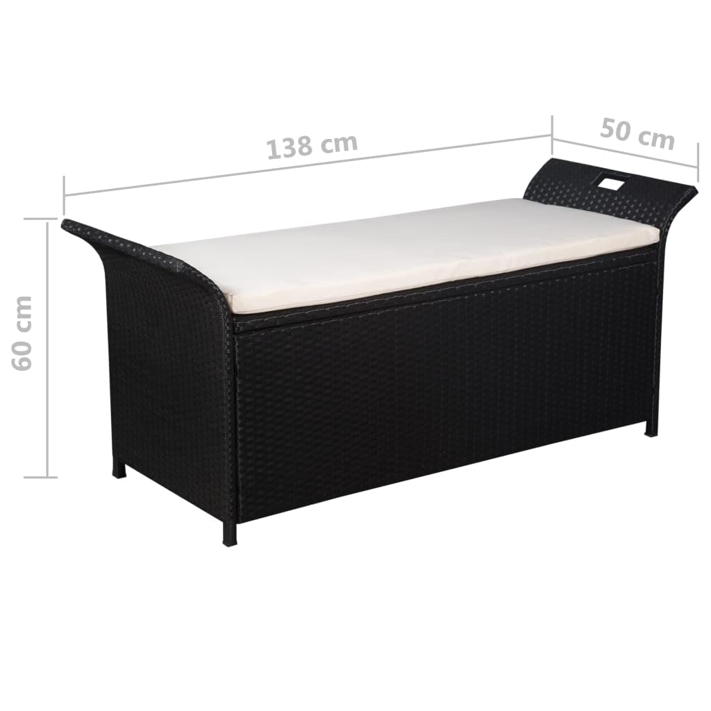 GOLINPEILO Outdoor Wicker Storage Bench Deck Box with Cream White Cushion, PE Rattan Patio Furniture Pool Storage Bin Container with Interior Waterproof Cloth Bag, 54.3"x19.7"x23.6" Black, -388