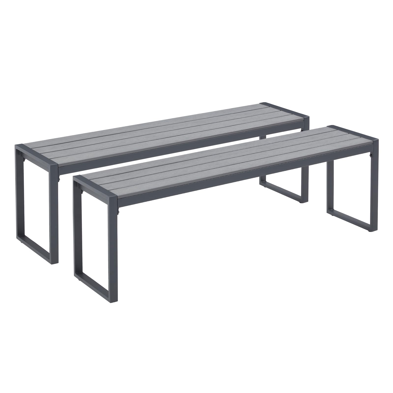 VICLLAX Outdoor Bench for Lawn Garden, Backless Patio Garden Bench Set of 2, Black Metal Frame