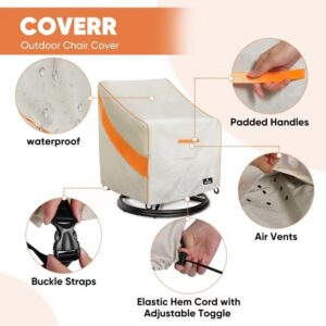 COVERR Outdoor Patio Furniture Cover, Waterproof Heavy Duty Patio Chair Cover, Patio Chair Covers 2 Pack Fits Up to 30Wx34Dx36H inches (Beige & Orange)…