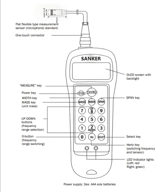 Sonic Belt Tension Meter U-508 SANKER Belt Tension Tester Tensiometer with Frequency Range 10Hz to 5000Hz Tension Range 0.01 to 99900N