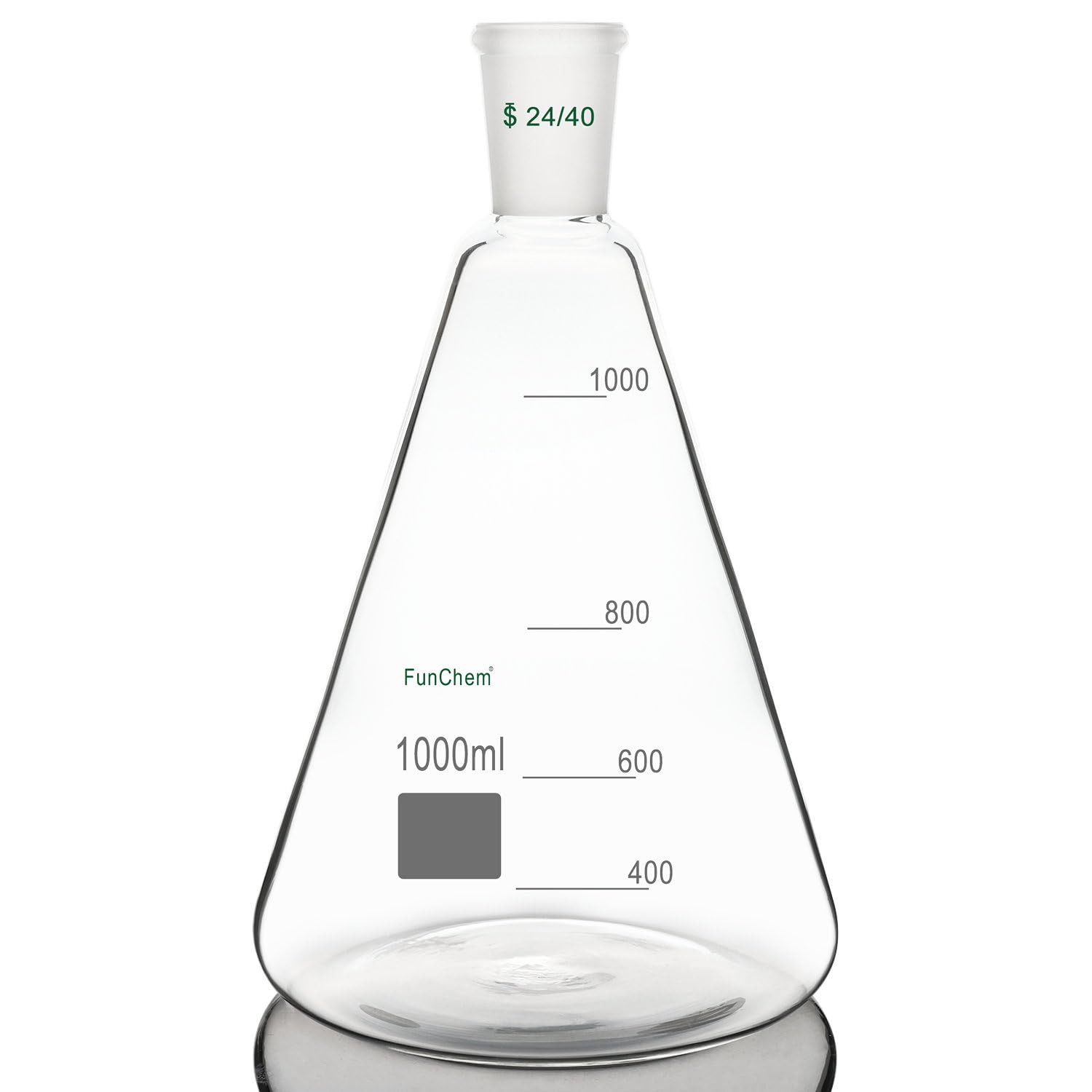 FunChem 24/40 Glass Erlenmeyer Flask, Borosilicate Glass Graduated Laboratory Flask with 24/40 Standard Taper Outer Joint, 1000 ml