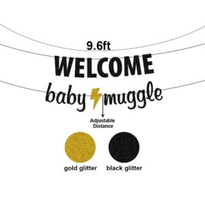 Welcome Baby Muggle Banner, Baby Shower Party Bunting, Welcome Little Muggle/Baby Announcement Party Decorations Sign Black Glitter