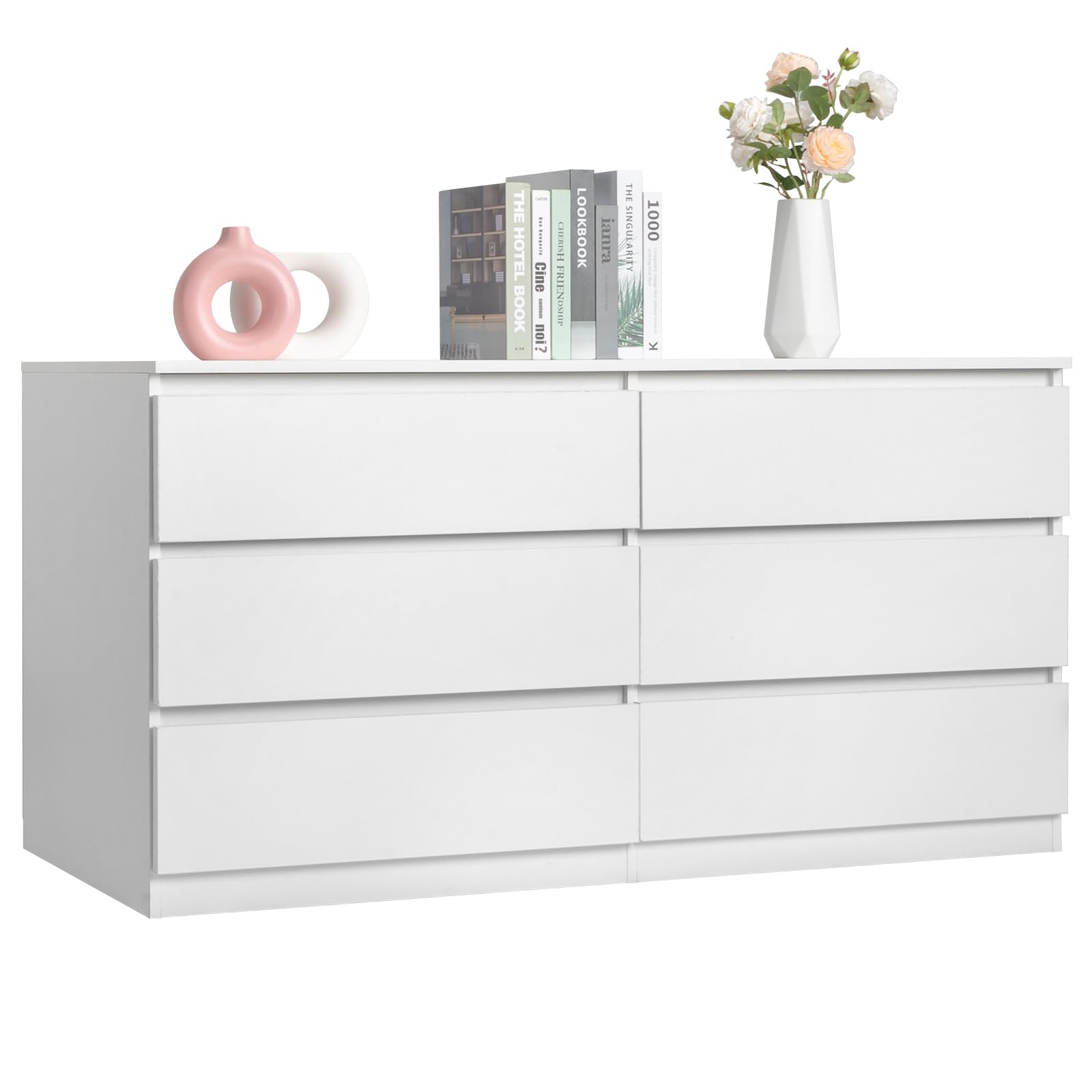 Spaco White Dresser for Bedroom,6 Drawer Dresser,Chest of Drawers & Dresser,Wood Dresser,Dresser Bedroom Furniture,Wide TV Stand Dresser for Nursery,Kid's Room