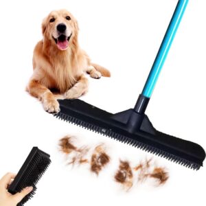 indigo pet hair remover broom, multifunctional magic broom, rubber broom pet hair remover, heavy duty pet hair remover, pet hair removal broom for carpets/mats/couch, retractable (blue)