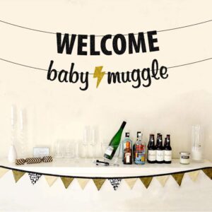 Welcome Baby Muggle Banner, Baby Shower Party Bunting, Welcome Little Muggle/Baby Announcement Party Decorations Sign Black Glitter