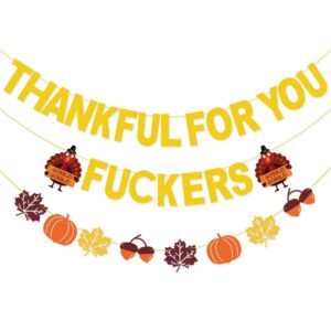 thankful for you banner gold glitter thanksgiving banner for friendsgiving party decorations happy thanksgiving party decorations, indoor thanksgiving decorations for home party mantel (pre-assembled)