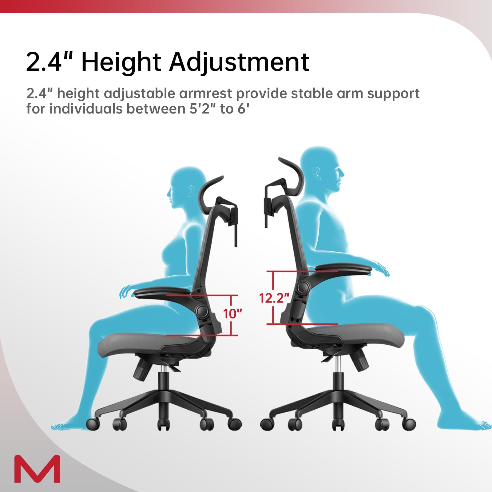 Motostuhl C6 Grey Ergonomic Office Chair Office Desk Chair with Lumbar Support 2D Headrest Flip Up 4D Armrest 120° Rocking Mesh Computer Chair Office Chairs for Office Home Conference Room Usage