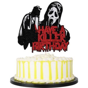 palasasa have a killer birthday glitter cake topper,for horror classic halloween bloody theme birthday party cake decorations (death killer)