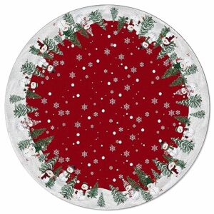 Jolunifun Christmas Red Round Area Rug 3ft,Washable Outdoor Indoor Carpet Runner Rug for Bedroom,Kitchen,Bathroom,Living/Dining/Laundry Room,Office,Area+Rug Bath Door Mat Snowflake Snowman Xmas Tree