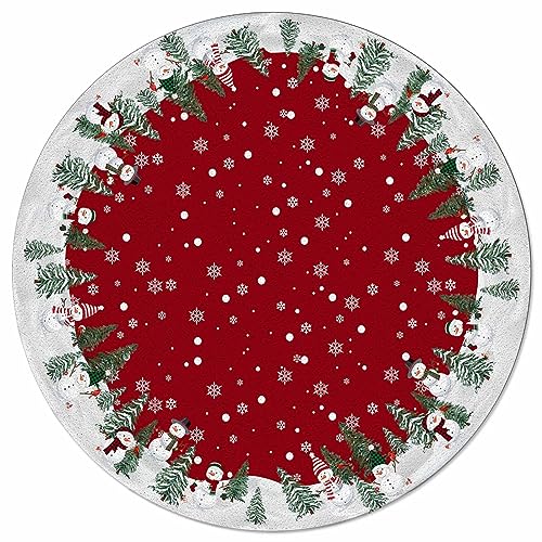 Jolunifun Christmas Red Round Area Rug 3ft,Washable Outdoor Indoor Carpet Runner Rug for Bedroom,Kitchen,Bathroom,Living/Dining/Laundry Room,Office,Area+Rug Bath Door Mat Snowflake Snowman Xmas Tree