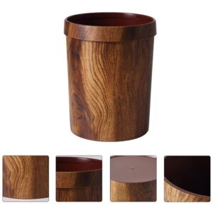 Cabilock Wood Trash Can Wood Grain Garbage Can Plastic Round Wastebasket Rustic Farmhouse Style Wastebasket Bin Rubbish Bins with Pressing Ring