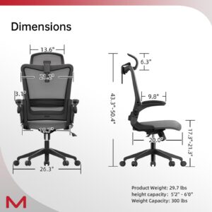 Motostuhl C6 Grey Ergonomic Office Chair Office Desk Chair with Lumbar Support 2D Headrest Flip Up 4D Armrest 120° Rocking Mesh Computer Chair Office Chairs for Office Home Conference Room Usage