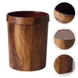 Cabilock Wood Trash Can Wood Grain Garbage Can Plastic Round Wastebasket Rustic Farmhouse Style Wastebasket Bin Rubbish Bins with Pressing Ring