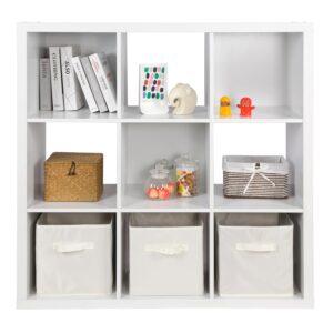 PACHIRA US 9 Cube Storage Shelf Organizer Open Bookshelf Floor Standing Wooden Display Shelf with Backplane, 13 x 13 x 15 Inch Cube Storage Shelf, White Finish