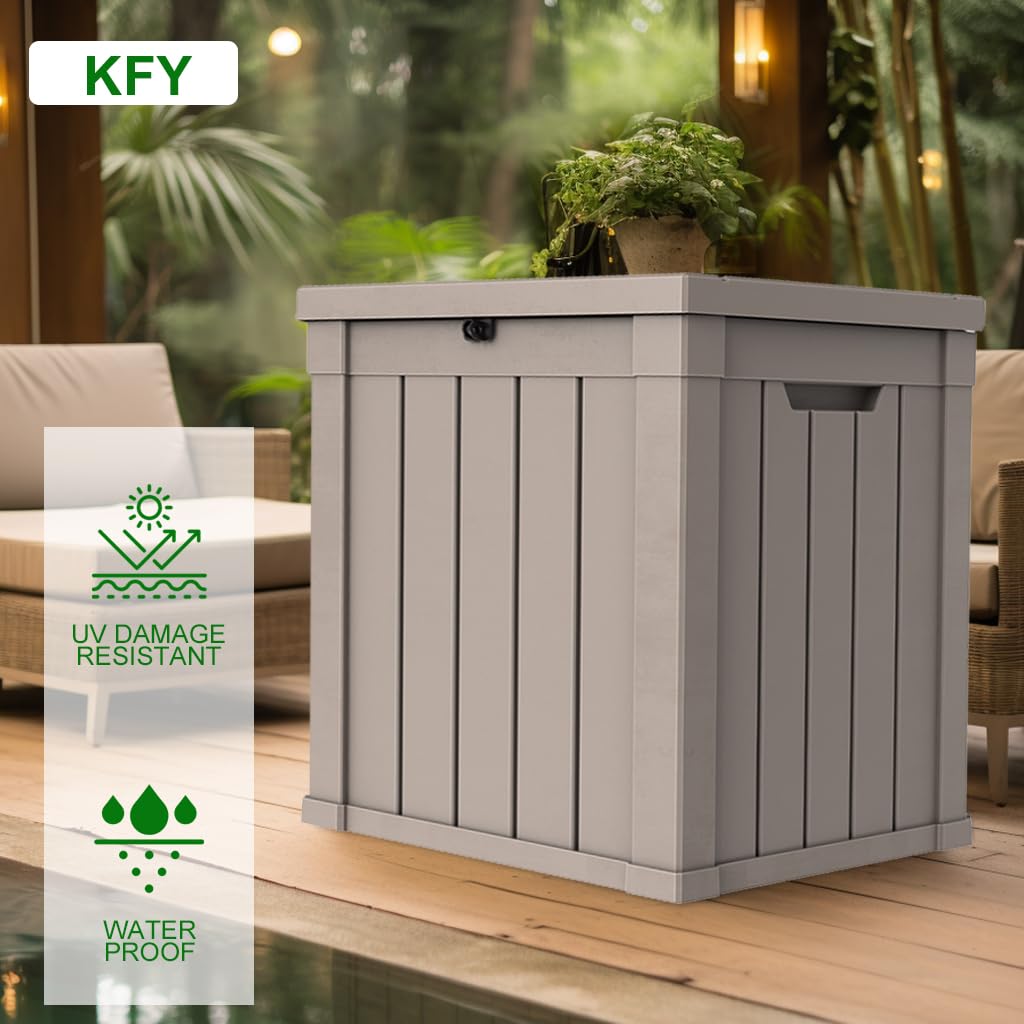 KFY 50 gallon deck box,All-weather resin material outdoorstorage box easy to install and portable,Suitable for indoor and outdoor scenes (light brown)