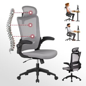 motostuhl c6 grey ergonomic office chair office desk chair with lumbar support 2d headrest flip up 4d armrest 120° rocking mesh computer chair office chairs for office home conference room usage