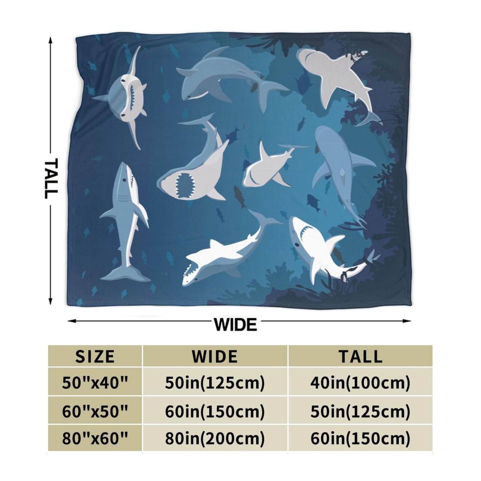 Shark Throw Blanket, 320gsm Kids Blanket Fluffy Cozy Soft Warm Plush Lightweight Decorative Blanket Gifts for Boys Girls Women Men Baby, Blankets Quilt for Bed Sofa Chair Couch (50"x40")