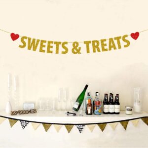 Sweets & Treats Banner, Gold Gliter Bunting Sign for Birthday/Engagement/Wedding/Retirement/Fiesta/Hen party/Graduation/Bridal Shower/Bachelorette Party Decorations