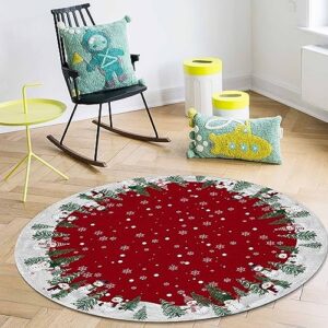 Jolunifun Christmas Red Round Area Rug 3ft,Washable Outdoor Indoor Carpet Runner Rug for Bedroom,Kitchen,Bathroom,Living/Dining/Laundry Room,Office,Area+Rug Bath Door Mat Snowflake Snowman Xmas Tree