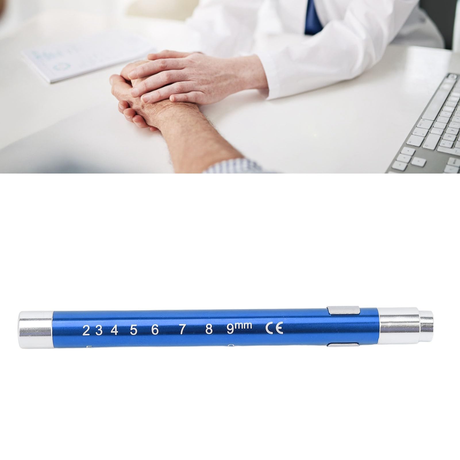 Pen Lights for Nurses, Aluminum Alloy LED Penlight with Pupil Gauge – Concave Design for Precise Yellow Lighting, Medicals Pen Light(Blue)