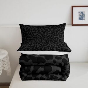 Manfei Leopard Print Comforter Set Queen Size,Abstract Cheetah Skin Texture Bedding Set,Kids Girls Beauty Woman Room Decor,Rustic Farmhouse Retro Down Comforter,Black Noble Duvet Insert,2 Pillowcases