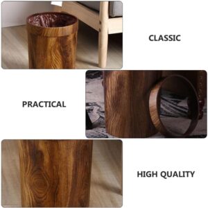 Cabilock Wood Trash Can Wood Grain Garbage Can Plastic Round Wastebasket Rustic Farmhouse Style Wastebasket Bin Rubbish Bins with Pressing Ring