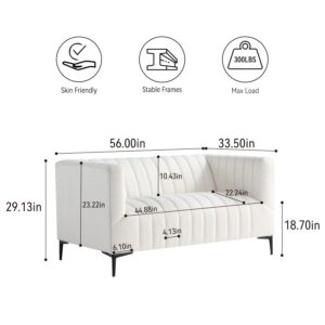 Get Set Style Modern Accent Loveseat Sofa Couch, Tufted Bouclé Upholstered Sherpa Deep Seat Cloud Couch with 2 Pillows, Comfy 2 Seater Love Seat for Living Room Apartment Office Lounge Studio (White)