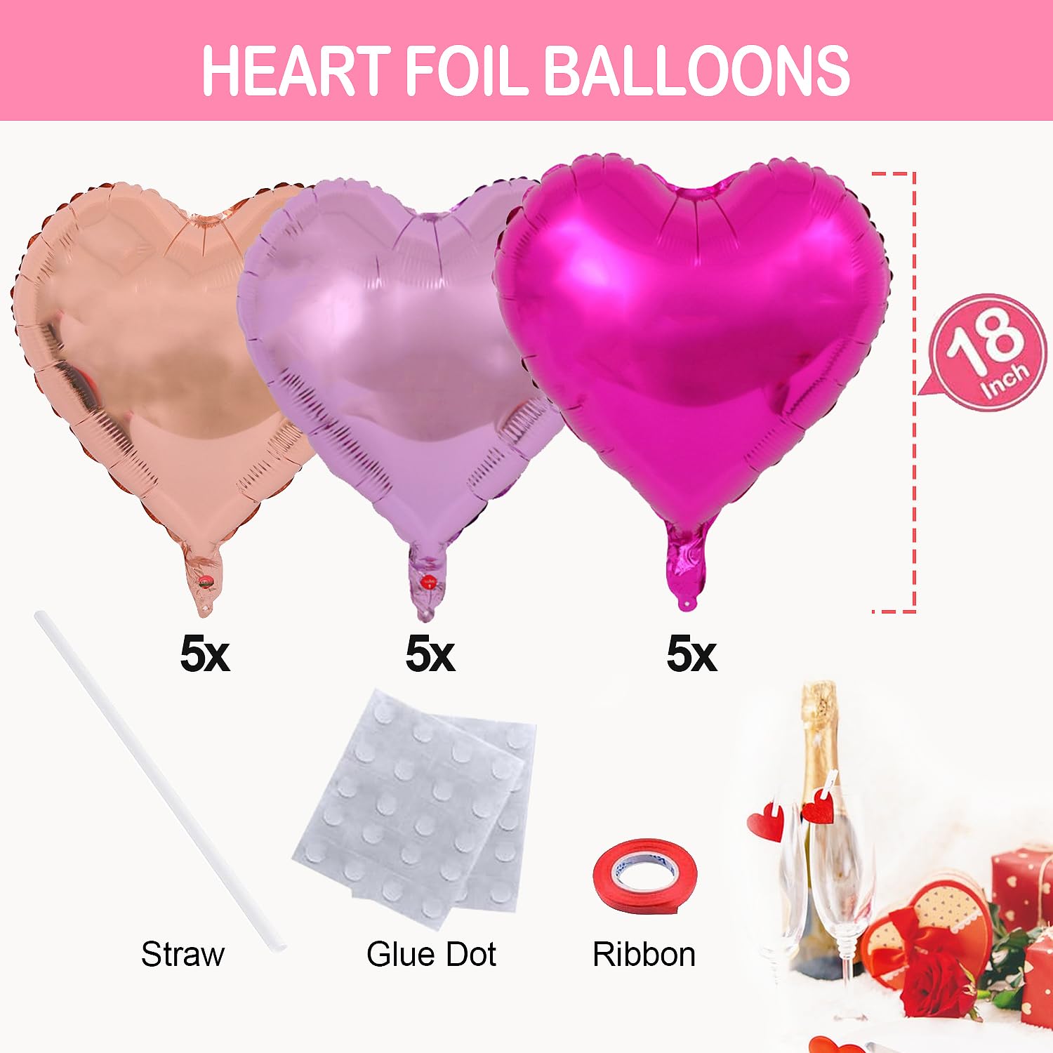 Upgraded Rose Gold and Red Heart Foil Balloons for Valentines Day Decorations,Valentines Day Balloons,Romantic Decorations Special Night (18inch)