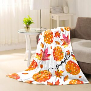 Fall Throw Blanket Teen Autumn Maple Leaf Blanket Thanksgiving Pumpkins Throw Blanket Couch Sofa Bed Living Room Outdoor Lightweight Cozy Soft Fuzzy Plush Blankets and Throws 50x60-1