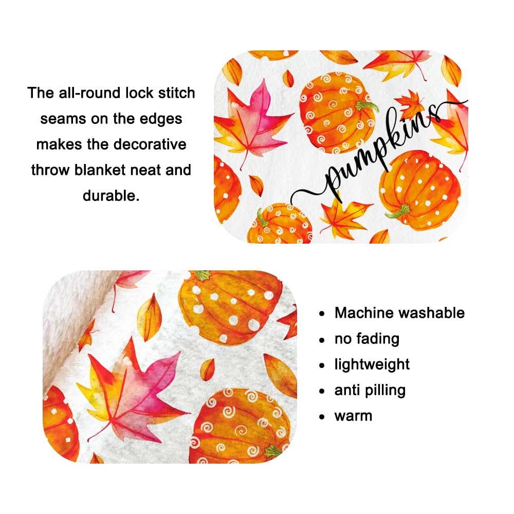 Fall Throw Blanket Teen Autumn Maple Leaf Blanket Thanksgiving Pumpkins Throw Blanket Couch Sofa Bed Living Room Outdoor Lightweight Cozy Soft Fuzzy Plush Blankets and Throws 50x60-1