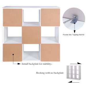 PACHIRA US 9 Cube Storage Shelf Organizer Open Bookshelf Floor Standing Wooden Display Shelf with Backplane, 13 x 13 x 15 Inch Cube Storage Shelf, White Finish