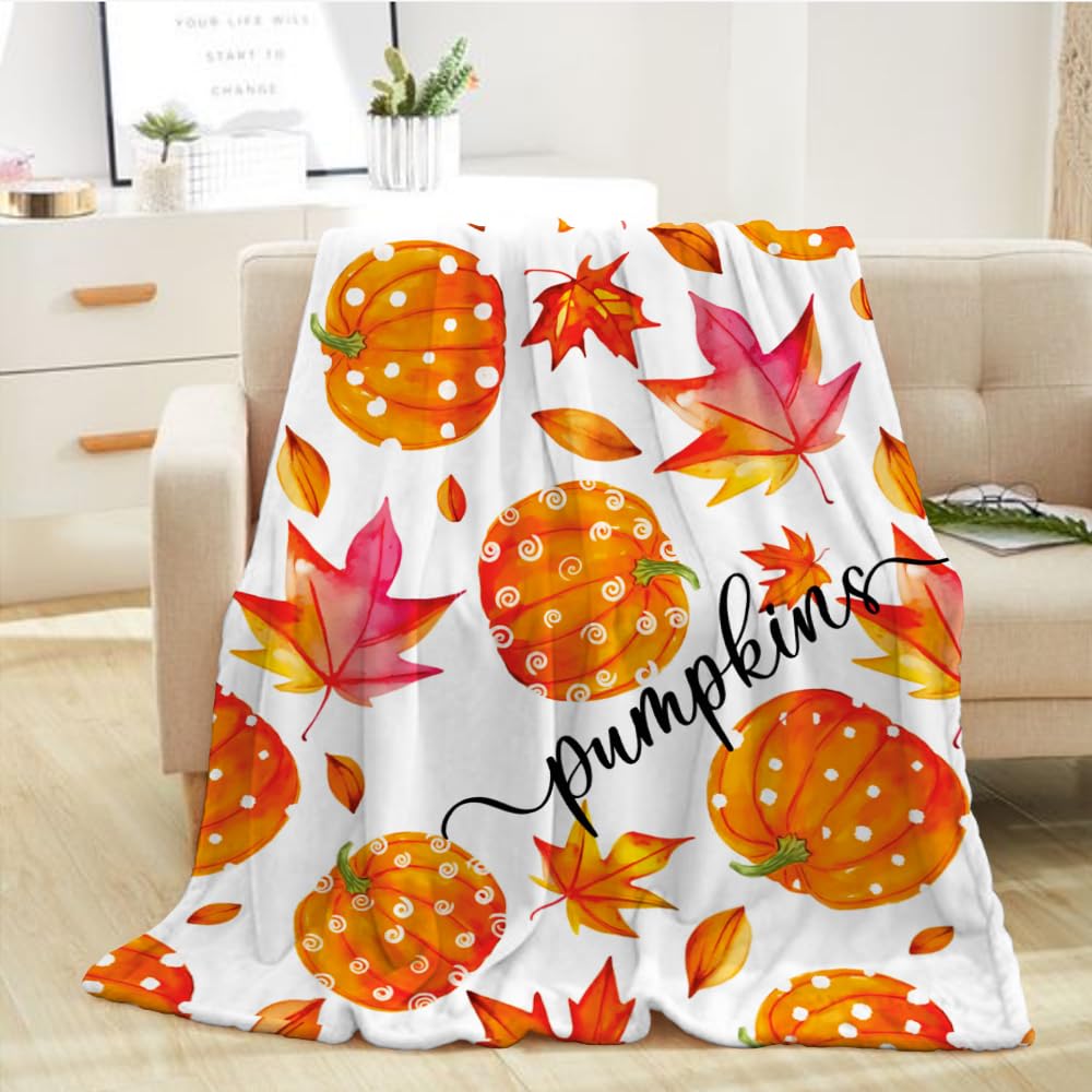 Fall Throw Blanket Teen Autumn Maple Leaf Blanket Thanksgiving Pumpkins Throw Blanket Couch Sofa Bed Living Room Outdoor Lightweight Cozy Soft Fuzzy Plush Blankets and Throws 50x60-1