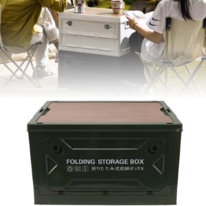 camping box, folding camping storage box with wooden lid, 5 way open door camping box with wheels, 50l collapsible storage bin for daily snack storage, outdoor camping storage