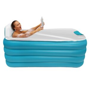 guaopom inflatable bathtub adult with electric air pump, freestanding blow up bathtub indoor or outdoor portable foldable bath tub with bath pillow headrest for adults spa, green pvc