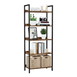 numenn bookshelf, 5 tier bookshelves, home office bookcase shelf storage organizer, free standing storage shelving unit for bedroom, living room and home office, vintage