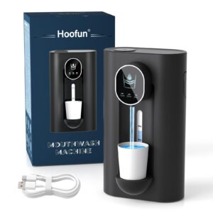 hoofun automatic mouthwash dispenser for bathroom,18.26oz wall mounted mouth wash dispenser with magnetic cups, 3 dispensing level, smart mouthwash dispenser for kids adult, bathroom accessories black