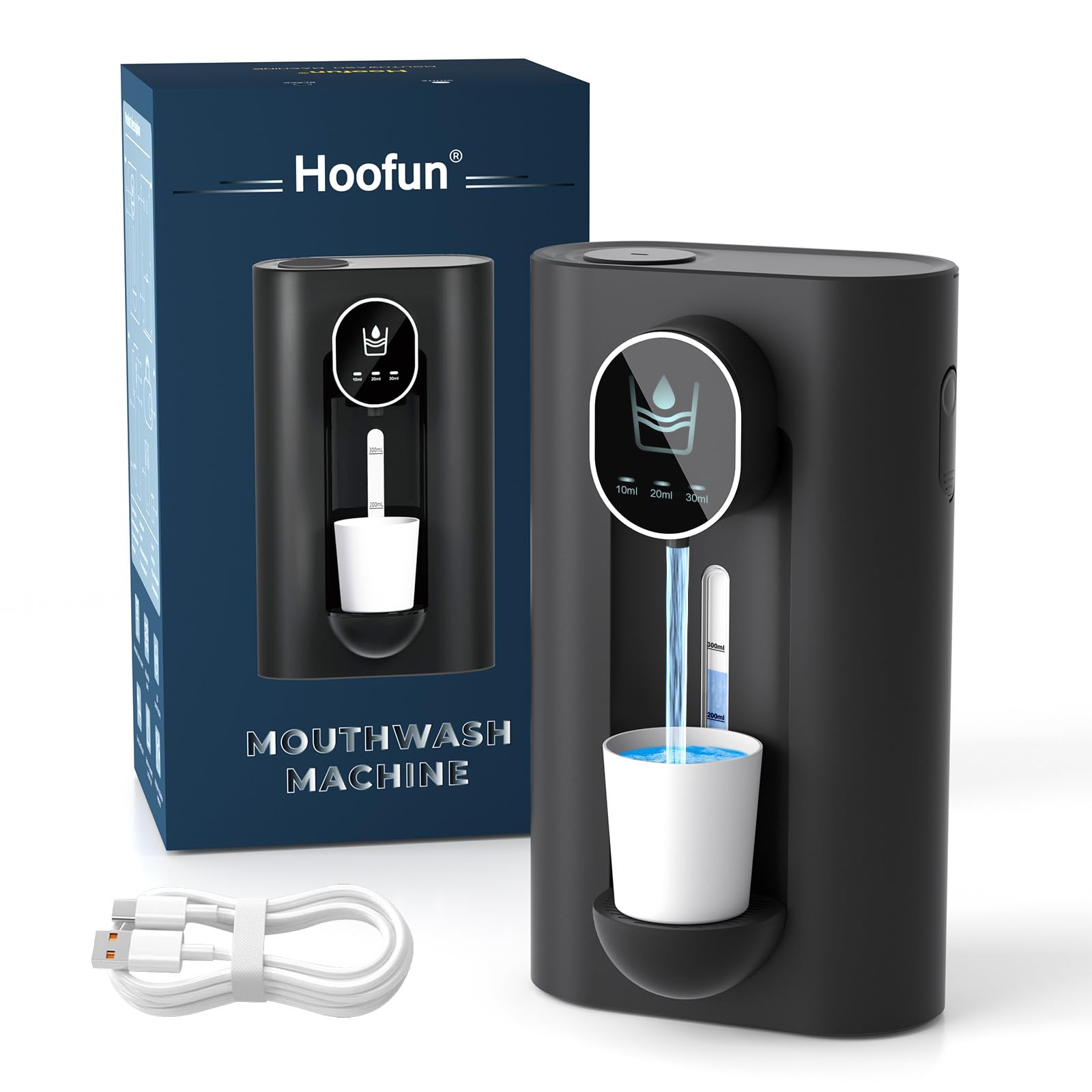 Hoofun Automatic Mouthwash Dispenser for Bathroom,18.26Oz Wall Mounted Mouth Wash Dispenser with Magnetic Cups, 3 Dispensing Level, Smart Mouthwash Dispenser for Kids Adult, Bathroom Accessories Black