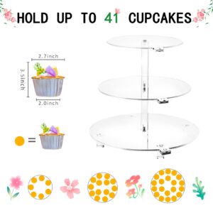 MYHAPL LED Acrylic Cupcake Stand,Square Clear Cupcake Tower Display Stands for Halloween Party, Christmas,Wedding, Party, Baby Shower,Get-Together(3 Tier Round)