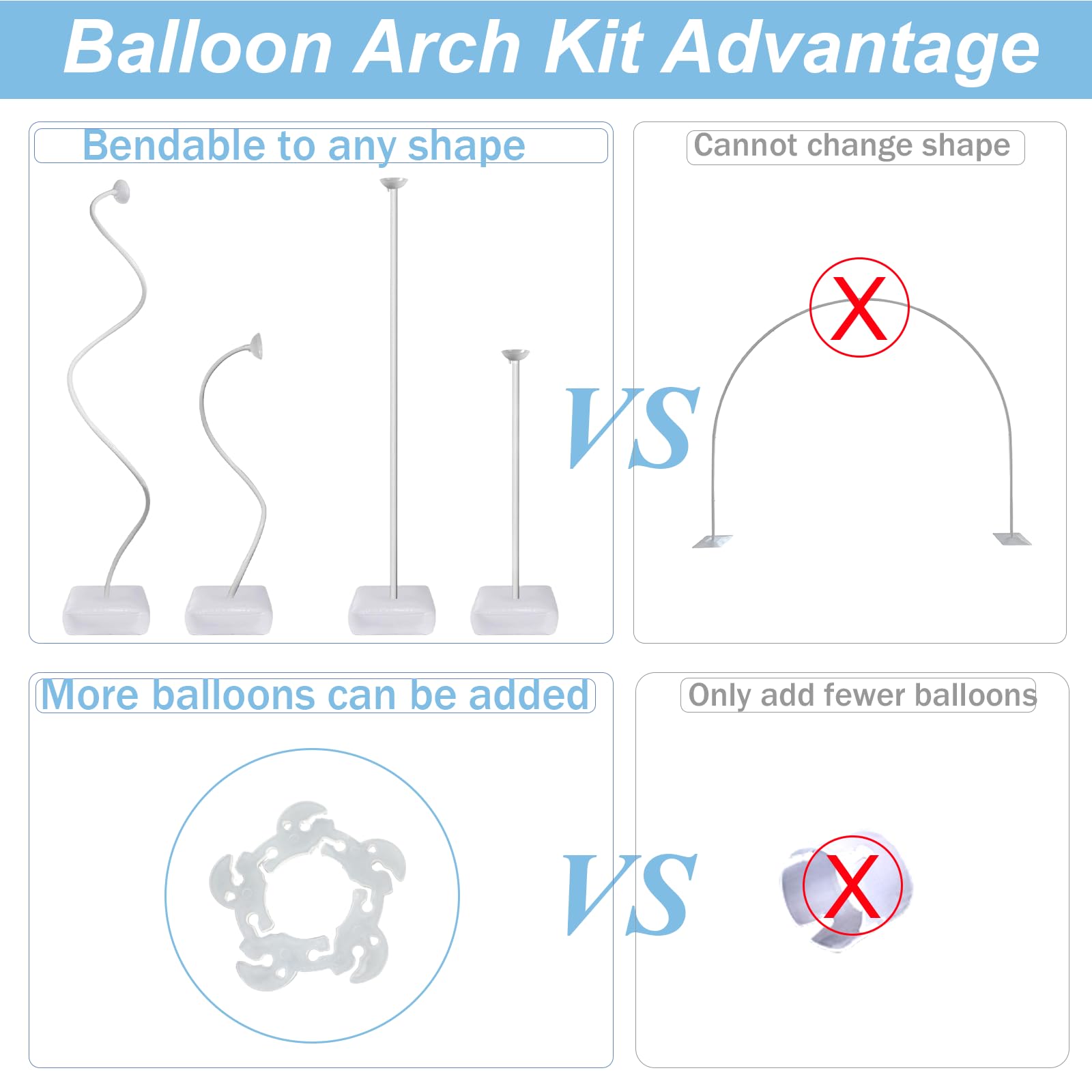 Summer&Kiss Balloon Arch Kit 8.2 ft High & 5 ft DIY Free Bending Shape Half Arch Balloon Stand Irregular Standing Balloon Arch Stand with Base for Party Birthday Graduation Wedding Backdrop Decoration