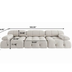 WJShome Modular Sectional Sofa,103.95 inch Convertible Sofa Couch,Velvet 3 Seater Minimalist Couch for Living Room, Modern Large Free Combination Sofa,Beige