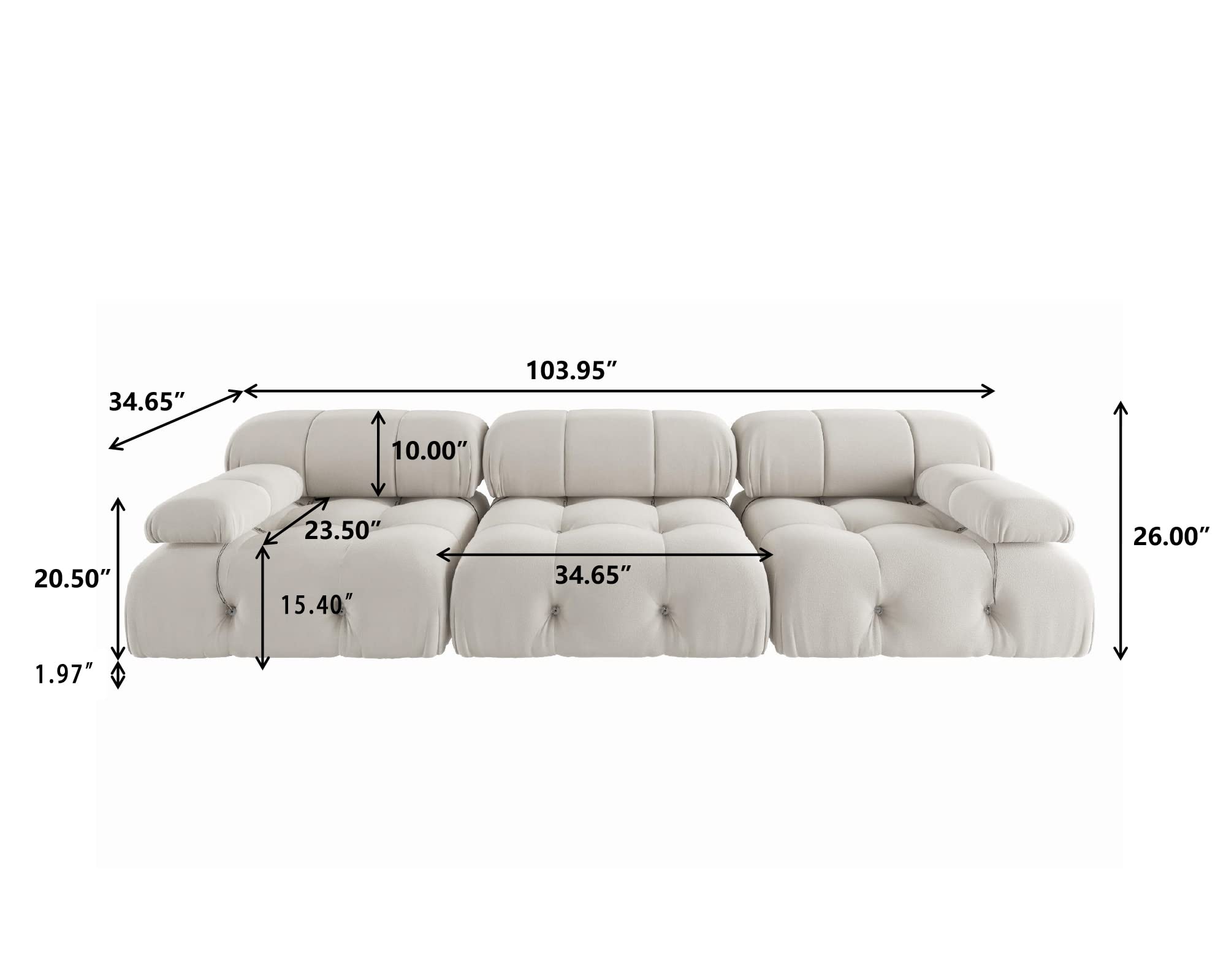 WJShome Modular Sectional Sofa,103.95 inch Convertible Sofa Couch,Velvet 3 Seater Minimalist Couch for Living Room, Modern Large Free Combination Sofa,Beige