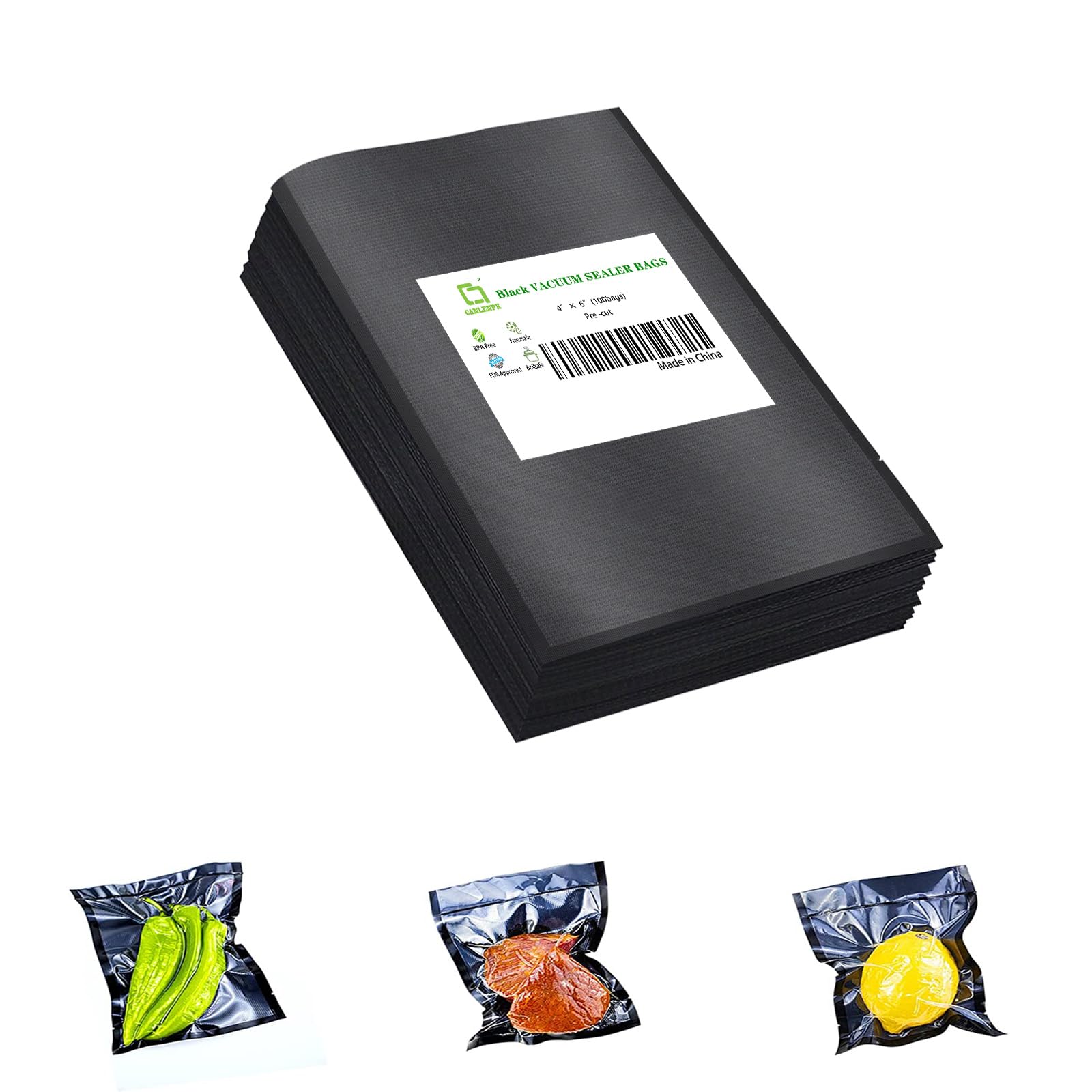 CANLENPK 4x6Inch/10x15cm Black Back and Clear Front Small Vacuum Sealer Bags,Food Storage Bag,Seal Meal Snack Fruit Nut,Boil Steam Heat Freeze,Commercial Grade Heavy Duty Sealable Bags (100PCS)