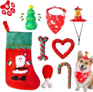 dardohia christmas dog toys for small and medium dogs with hat and bandana dog christmas stocking with rope toys and squeaker toys christmas puppy chew toys for teething bulk, 8 pack