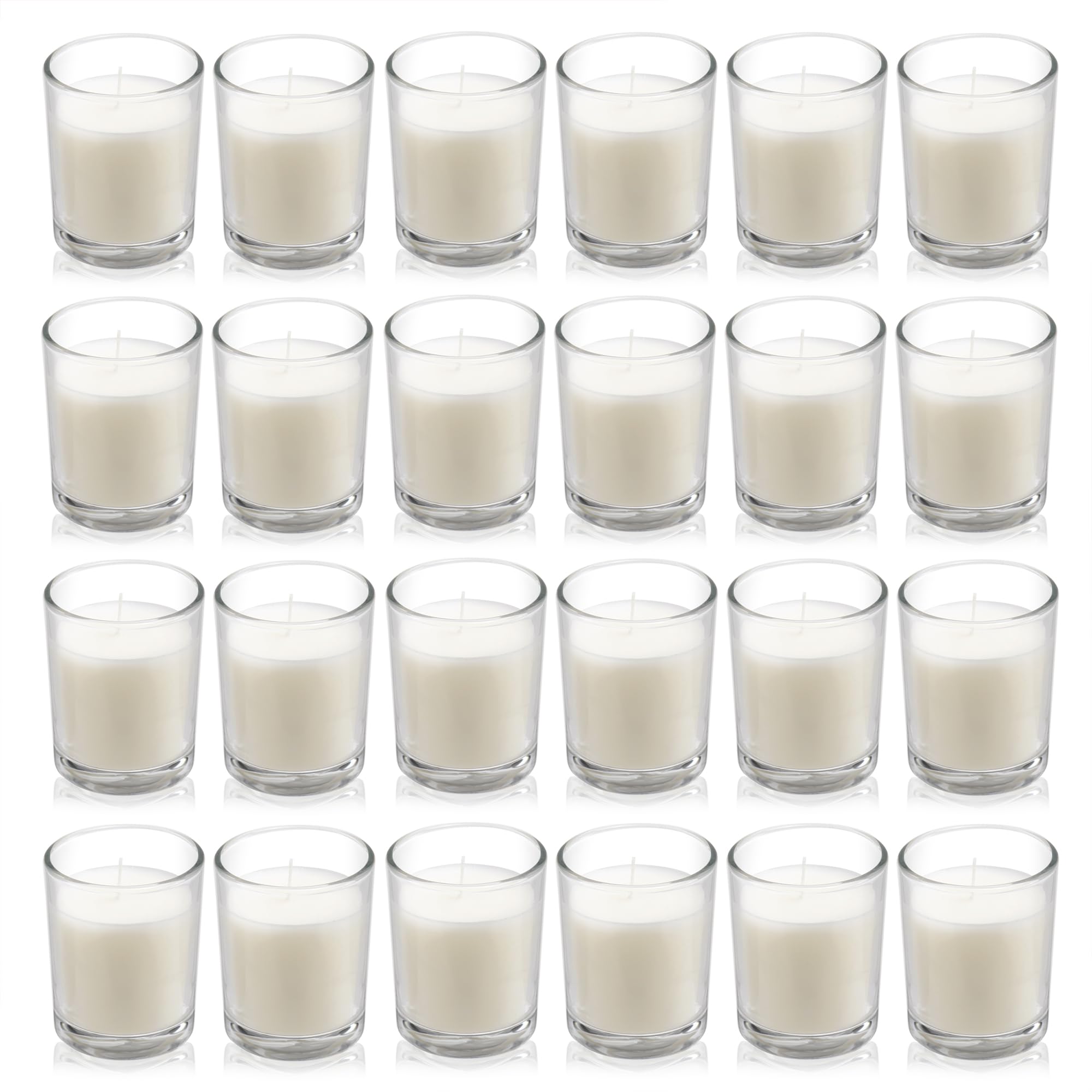 Housecret 24 Pack Warm White Unscented Clear Glass Filled Votive Candles. Hand Poured Wax Candle Ideal Gifts for Aromatherapy Spa Weddings Birthdays Holidays Party