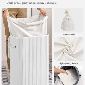 SONGMICS Foldable Laundry Hamper with Lid, 19 Gal. Bamboo Laundry Basket, Rectangular Storage Hamper with 3 Handles, 15.7 x 11.8 x 23.6 Inches, for Laundry Room, Bedroom, White ULCB010W01